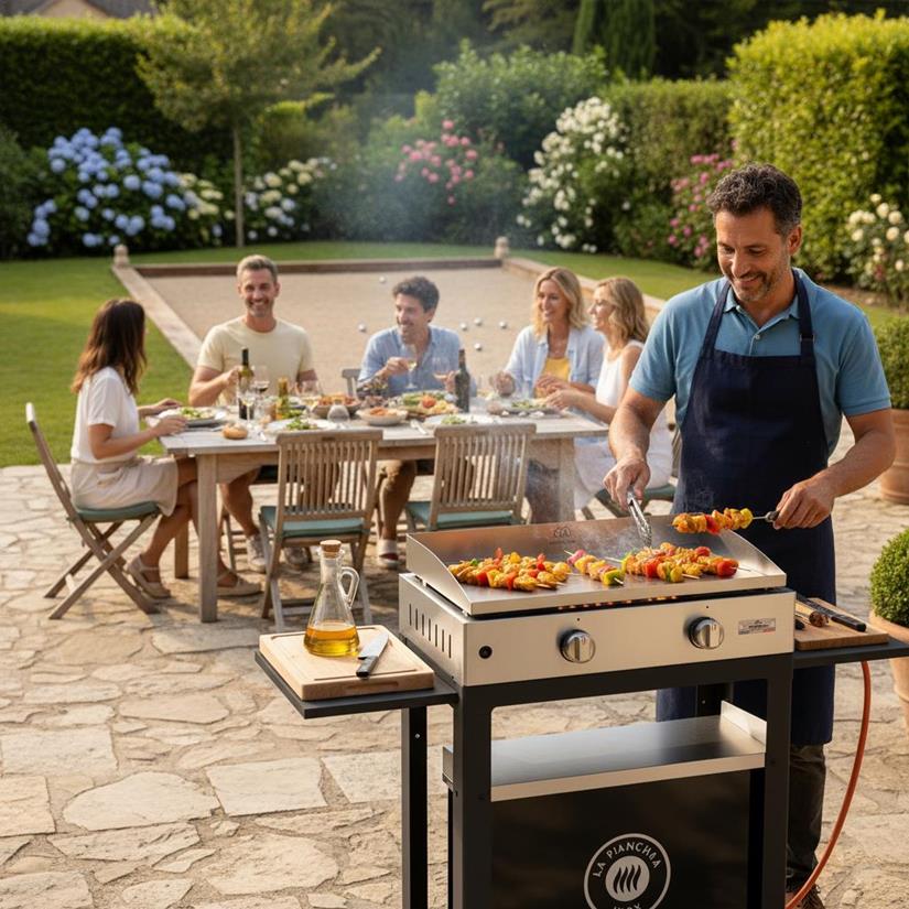 La Plancha Inox Duo Edition : Plancha 260 Gaz + Chariot Noir + Couvercle Inox+ Porte Épices Et Rideau